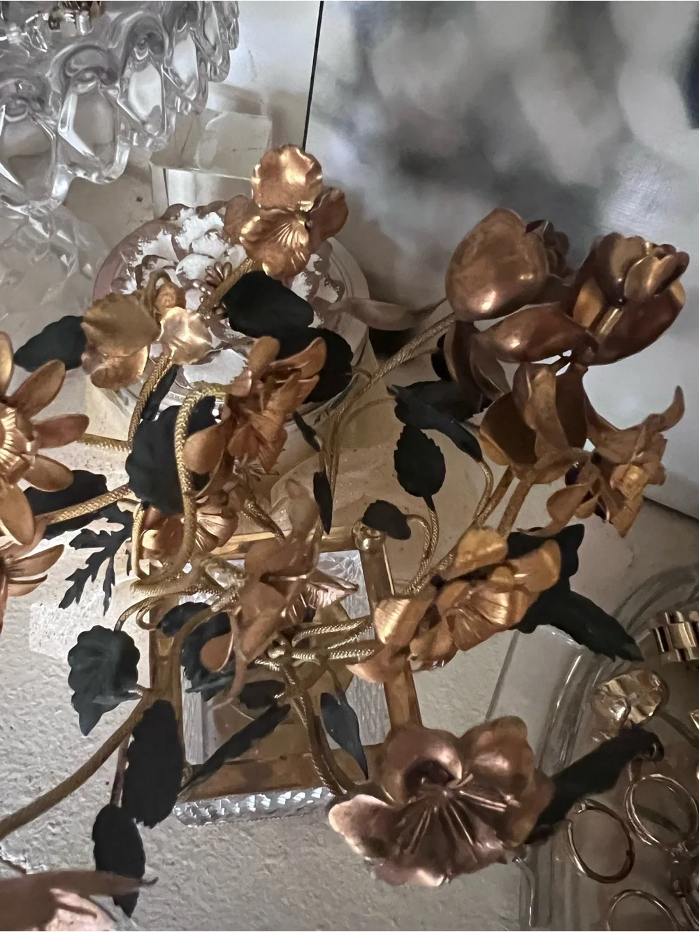 vintage Baccarat Style like French Crystal Gilt & Patinated Bronze Floral